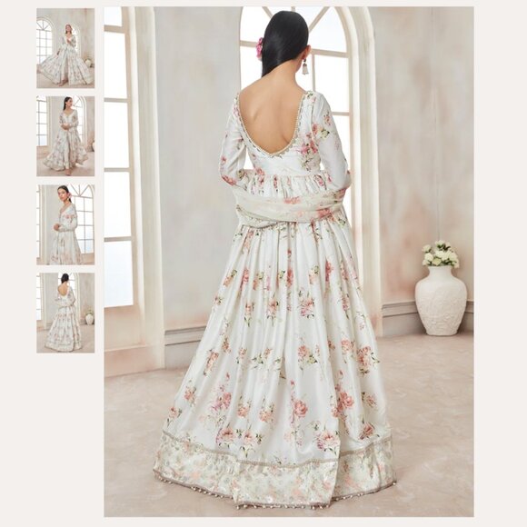 Brand New Lashkaraa White Floral Pant Style Anarkali - Picture 4 of 12
